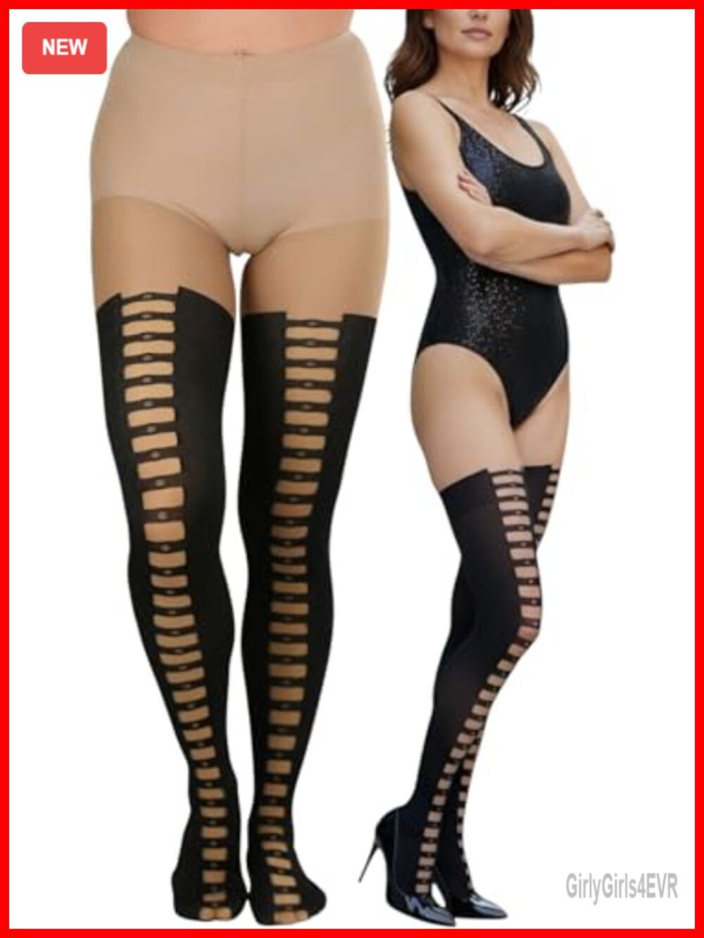 Women's Full Footed Pantyhose Thigh High Lace Up Opaque Design Nylon